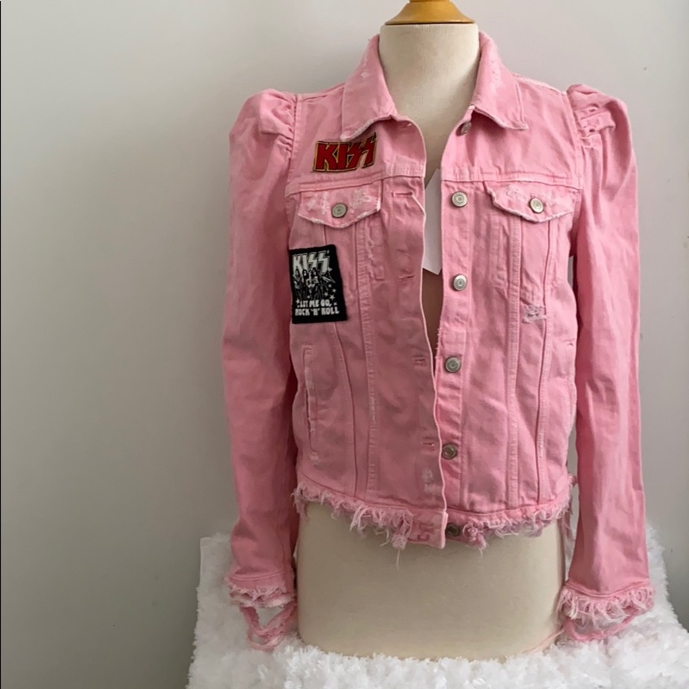 🩸ZARA SOLD OUT Distress Jacket Denim KISS Puff Sleeve Jacket LAST CHANCE‼️ - Picture 3 of 8